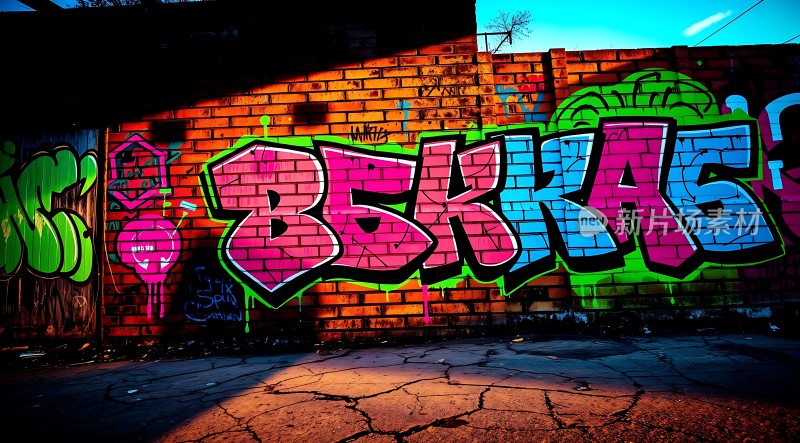 街头艺术色彩斑斓的涂鸦墙