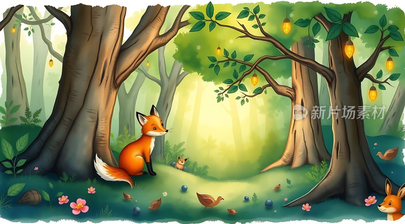 森林中的小狐狸与自然和谐共处