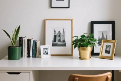 简约书桌布置及装饰画绿植 简约书桌布置及装饰画绿植