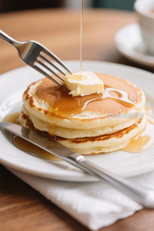 煎饼黄油糖浆特写