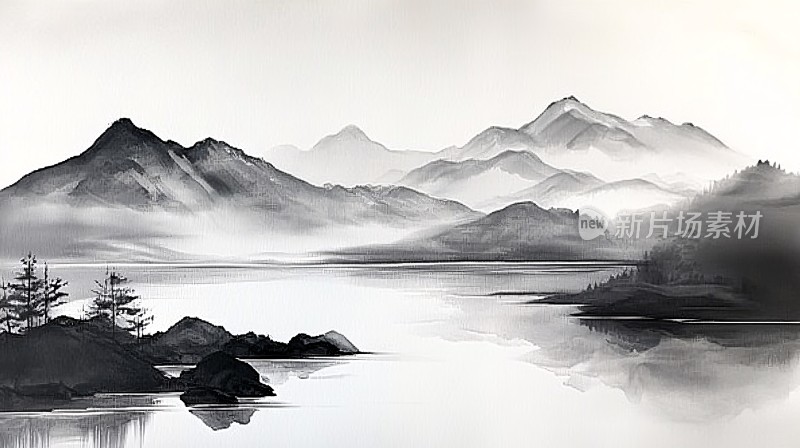 磨砂山水意境画