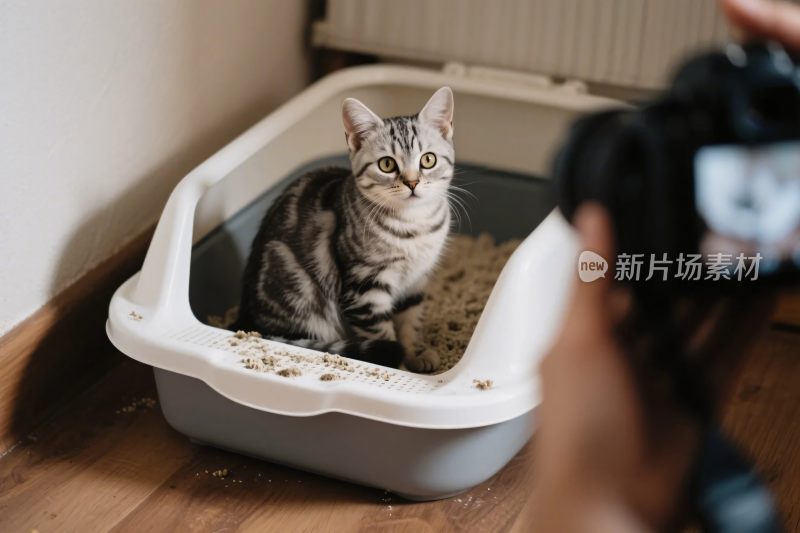 猫咪在猫砂盆拍摄场景