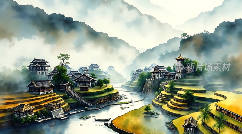 梯田古村落山水画卷