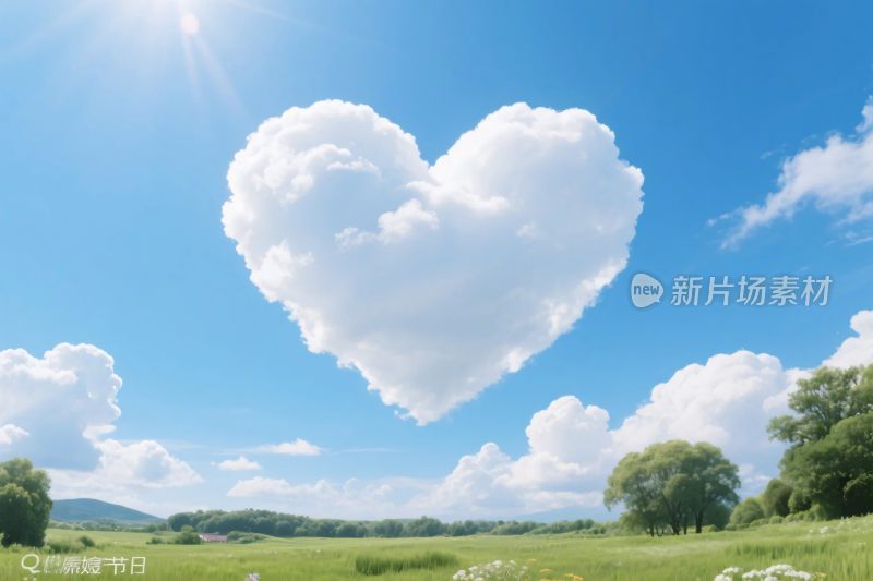 爱心云朵风景插画