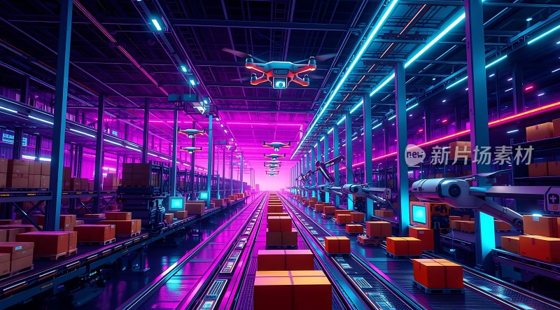 智能物流中心未来仓库科技仓储自动化配送中心