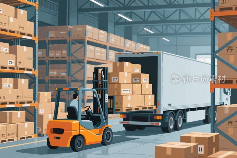仓库货物搬运插画