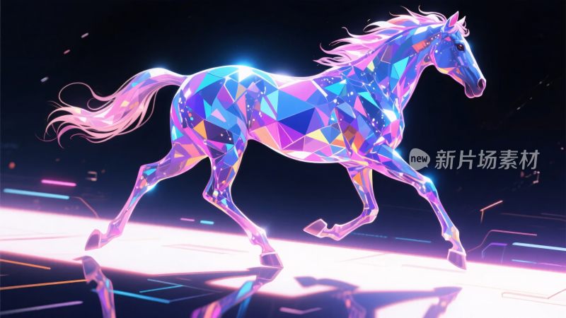 梦幻炫彩奔跑的几何晶体马