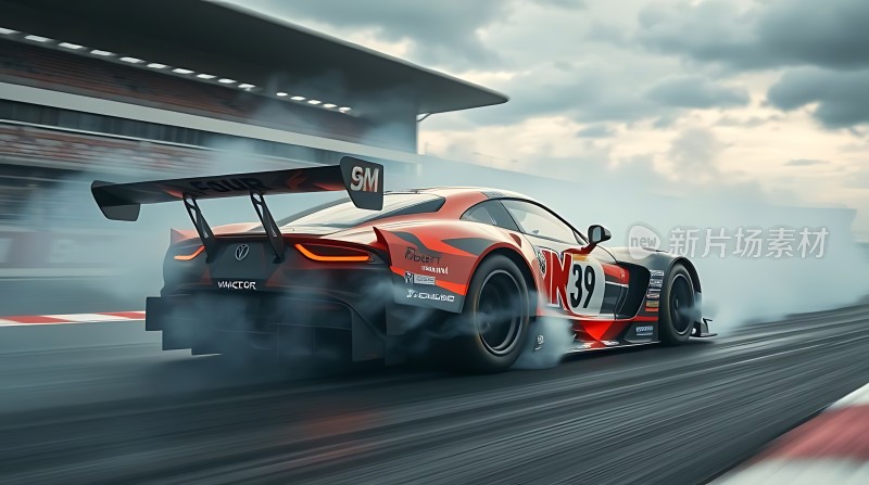 赛道上的红色赛车疾驰而过