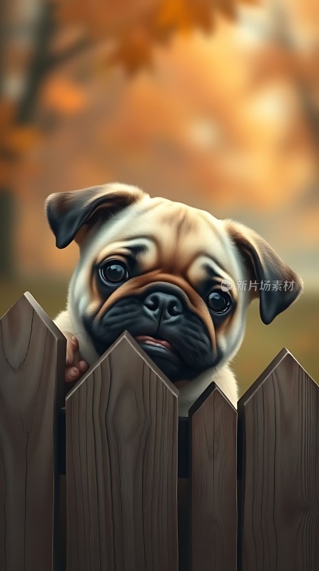 秋日里的小狗探出头