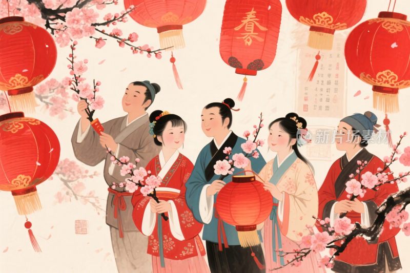 中国风元宵节人物插画