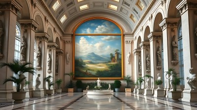 艺术殿堂雕像环绕巨幅画作映衬自然美景 艺术殿堂雕像环绕巨幅画作映衬自然美景