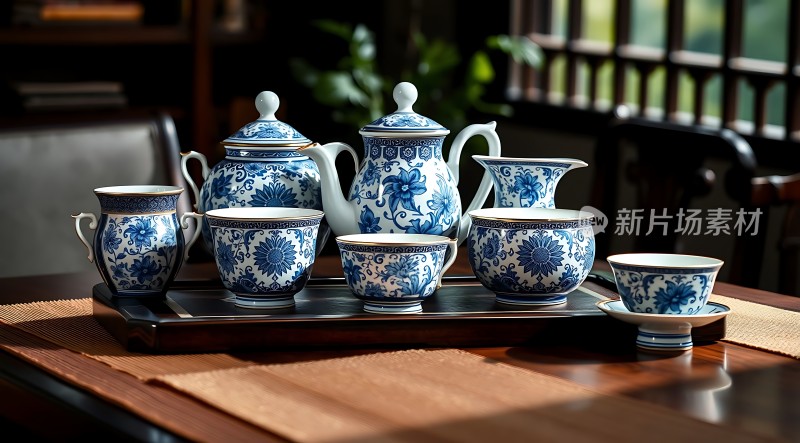 青花瓷茶具套装展示