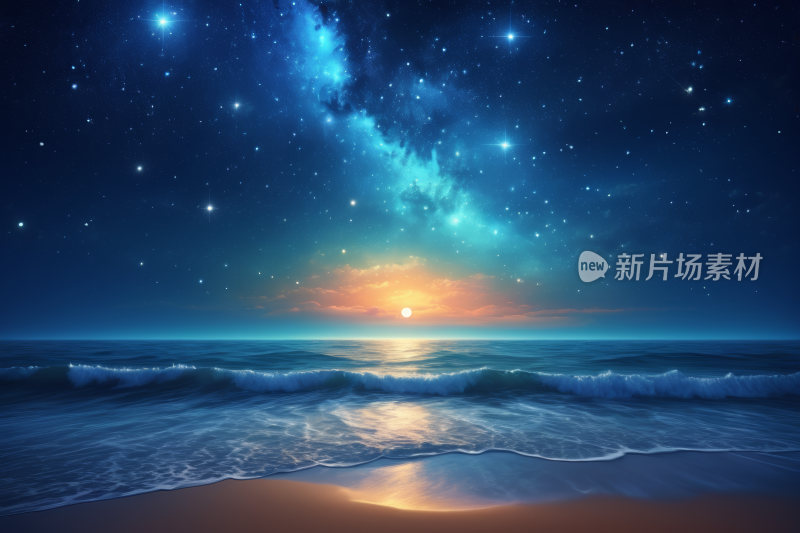 海洋上的星空有波浪和星星高清图片