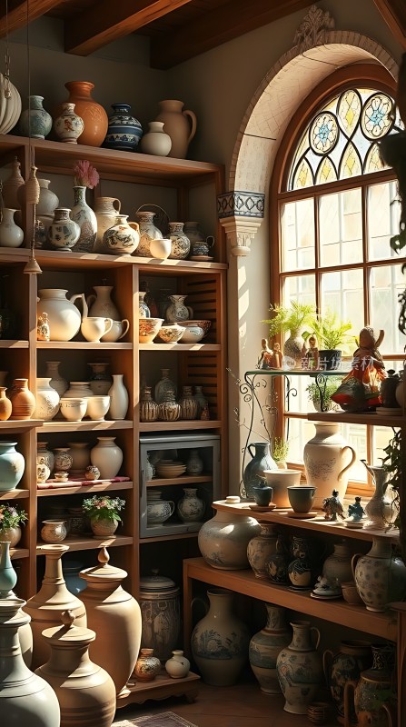 陶艺工坊阳光下的瓷器世界