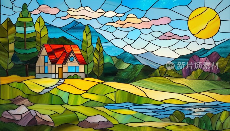 彩色玻璃风景画