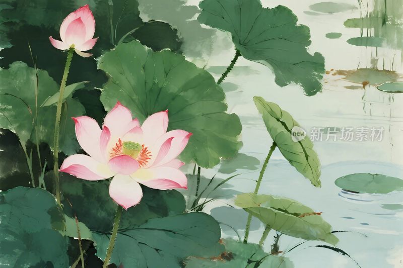 荷花荷叶水墨画