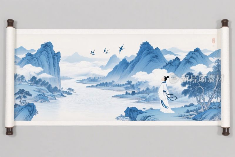 古风山水卷轴插画