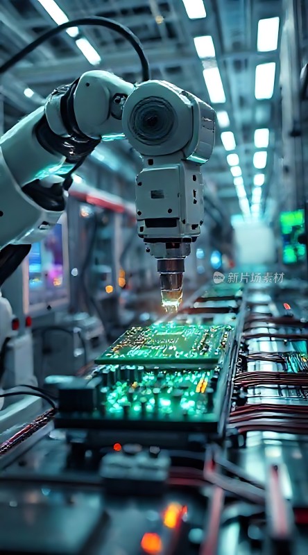 智能机器人操作电子元件生产线