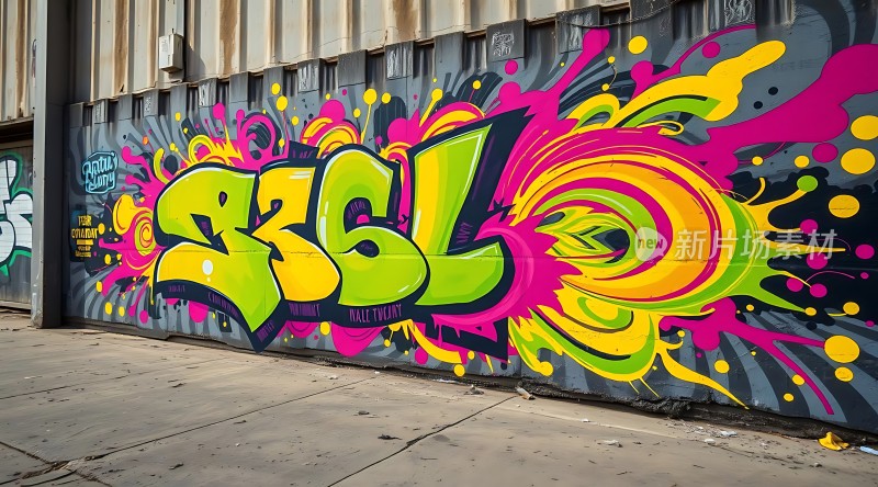 街头艺术色彩斑斓的涂鸦墙