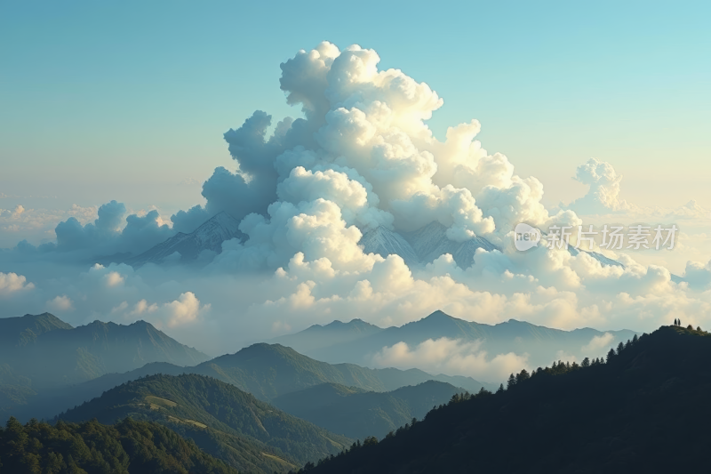 山上天空一朵大云高清风景风光图片