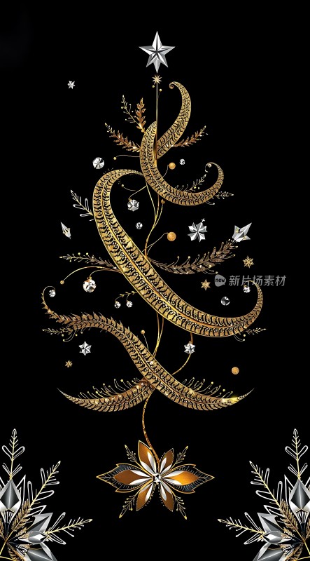 金色圣诞树璀璨夺目节日气氛浓厚