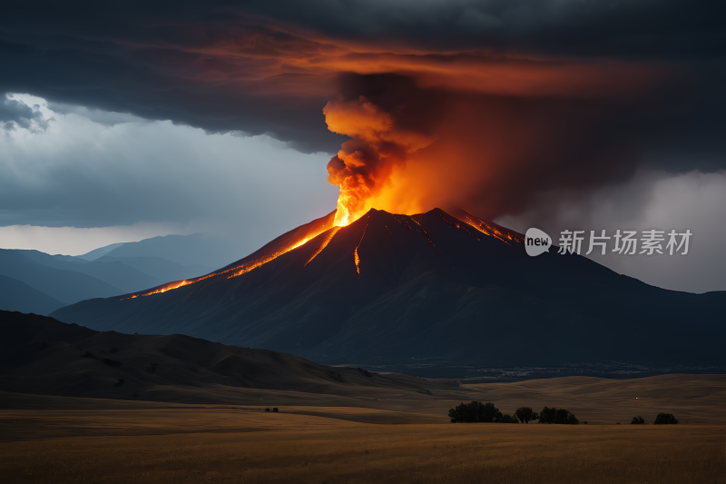 山上冒着大烟雾天空漆黑风光风景图片