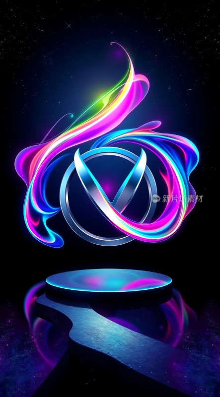 多彩光效环绕的V型标志