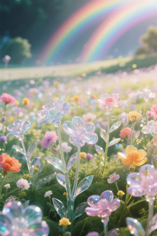 梦幻花海彩虹美景