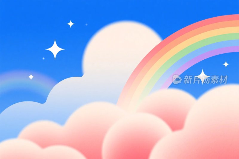 蓝天彩虹云朵插画