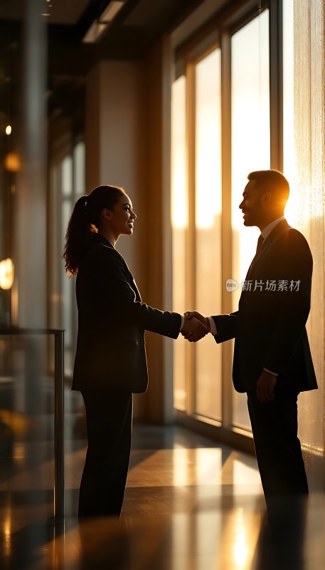 商务握手阳光下的合作瞬间