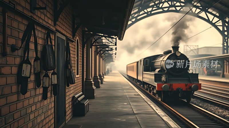 蒸汽火车驶入古老站台
