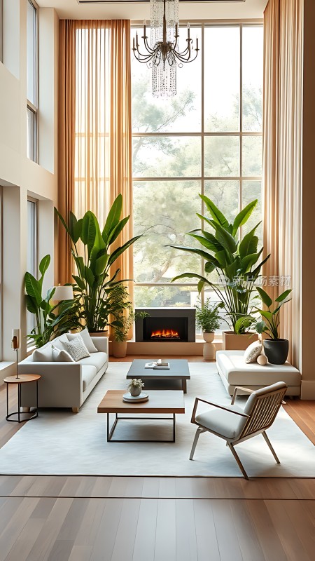 现代客厅绿意盎然自然光线充足家具简约大气