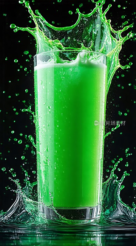 绿色果汁溅起的水花
