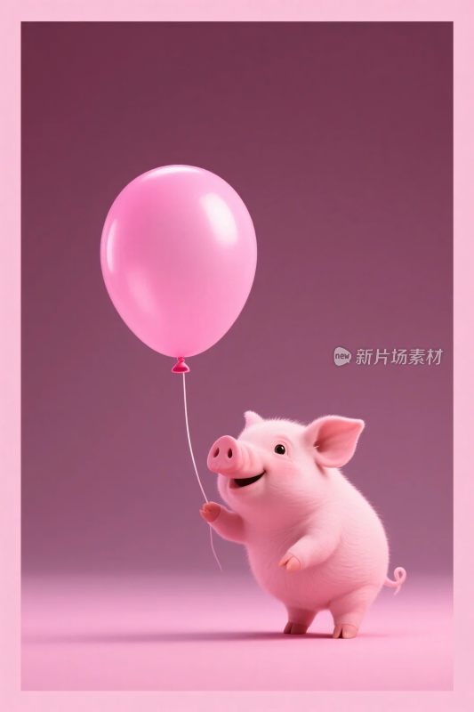 小猪拿粉色气球