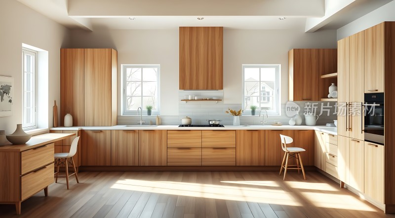 阳光厨房木质橱柜简约现代风格