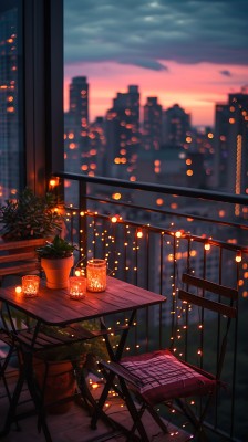 城市夜景下的温馨阳台
