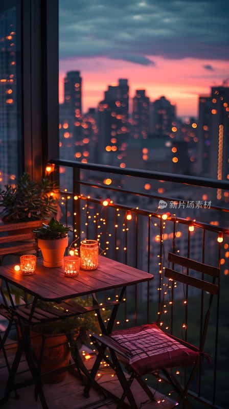 城市夜景下的温馨阳台