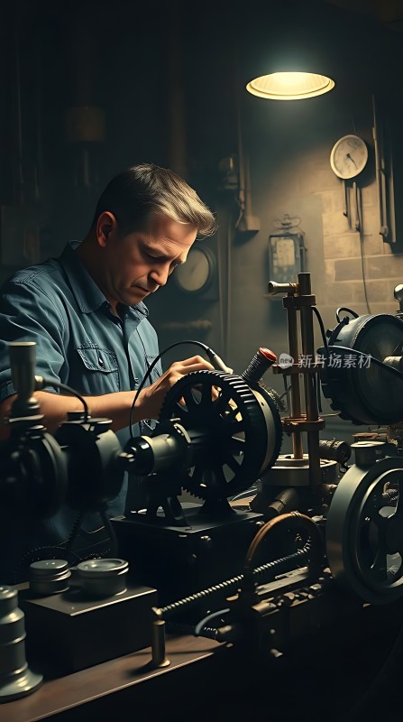机械师专注检修古老设备