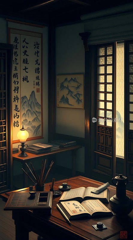 古风书房墨香四溢静享读书时光