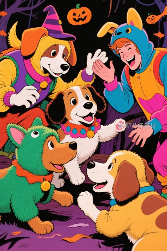 卡通狗狗万圣节场景