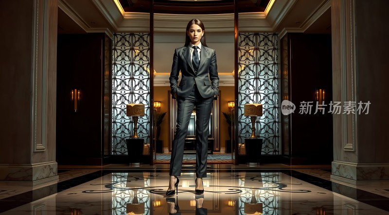 新片场素材 时尚女性优雅大堂