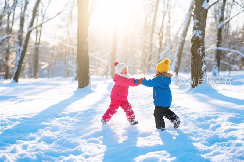 雪地孩童嬉戏场景