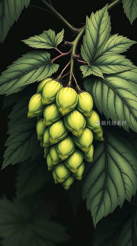 绿色啤酒花与绿叶