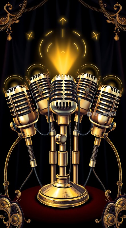 金色麦克风阵列舞台上的音乐盛宴