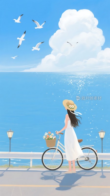 海边少女与自行车
