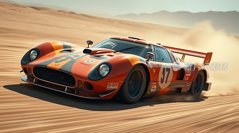 沙漠赛道上的橙色赛车