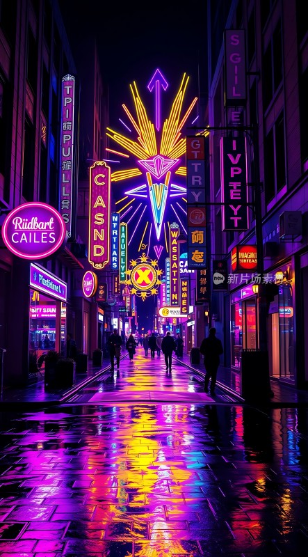 霓虹灯下的繁华街道
