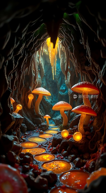 神秘洞穴中的奇幻蘑菇世界