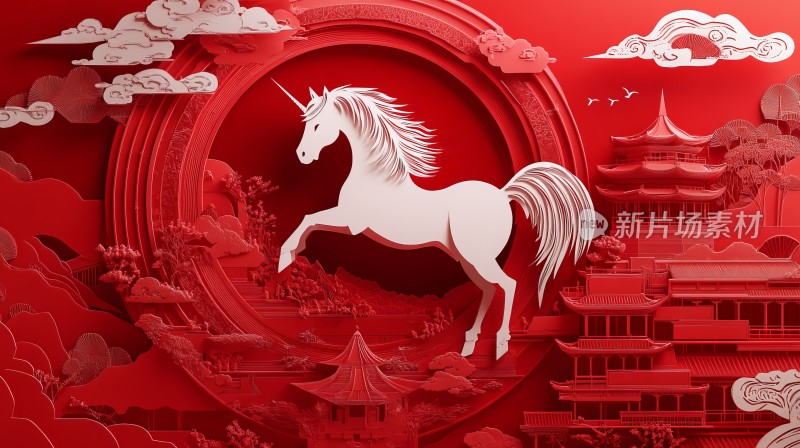 春节喜庆节日海报，马年