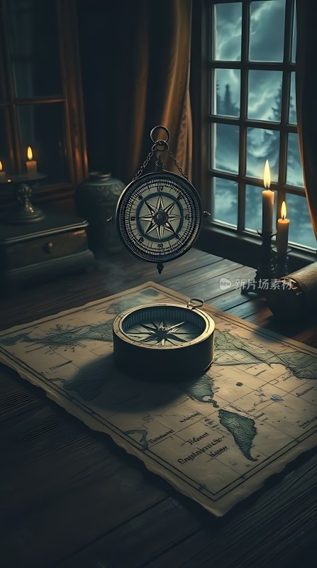 古董指南针与地图